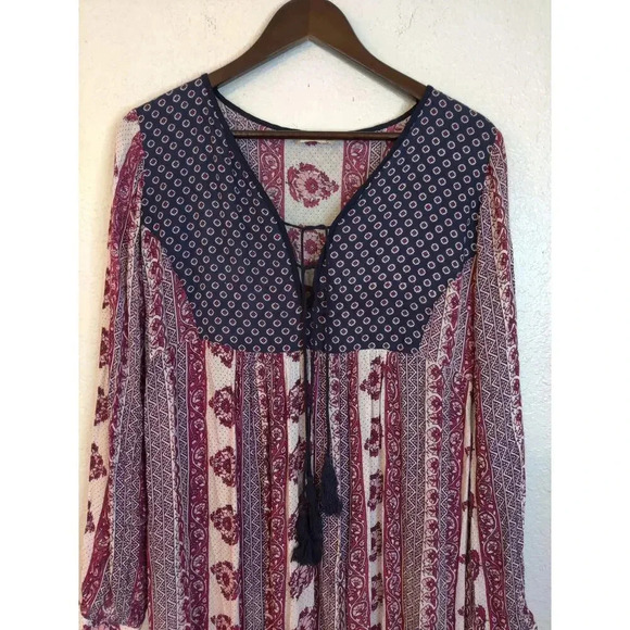 Altar'd State High Low Long Sleeve Bohemian V-Neck Tassel Maxi Dress Size S - Picture 7 of 8